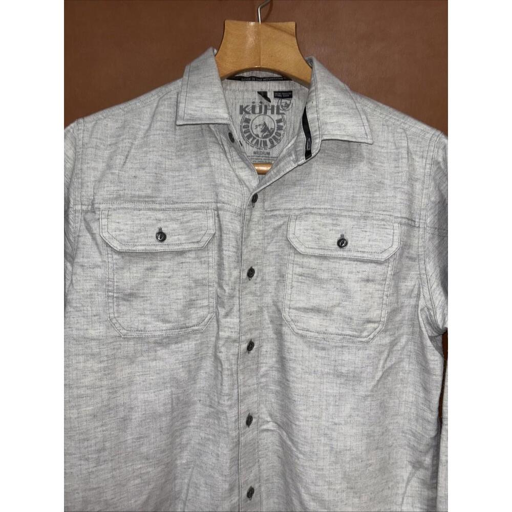 KUHL Shirt Men's Size Med Gray SHIFTR 5 Panel Button Up Linen Blend Hiking - Picture 2 of 11